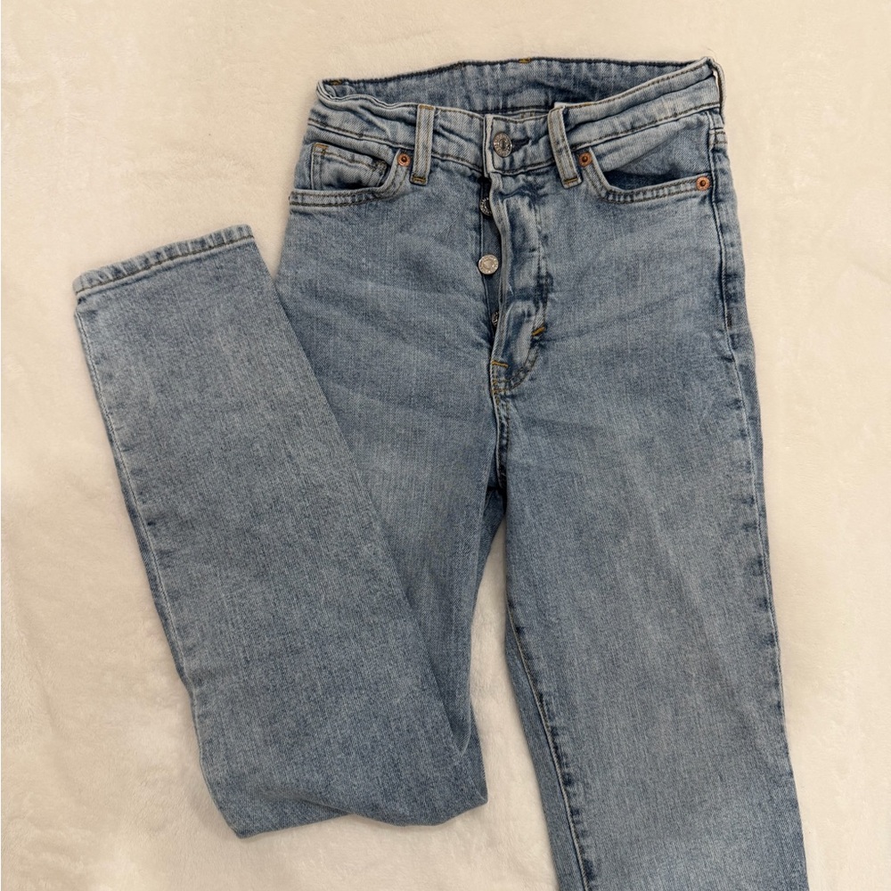 Classic Blue Denim High Waisted Mom Jeans